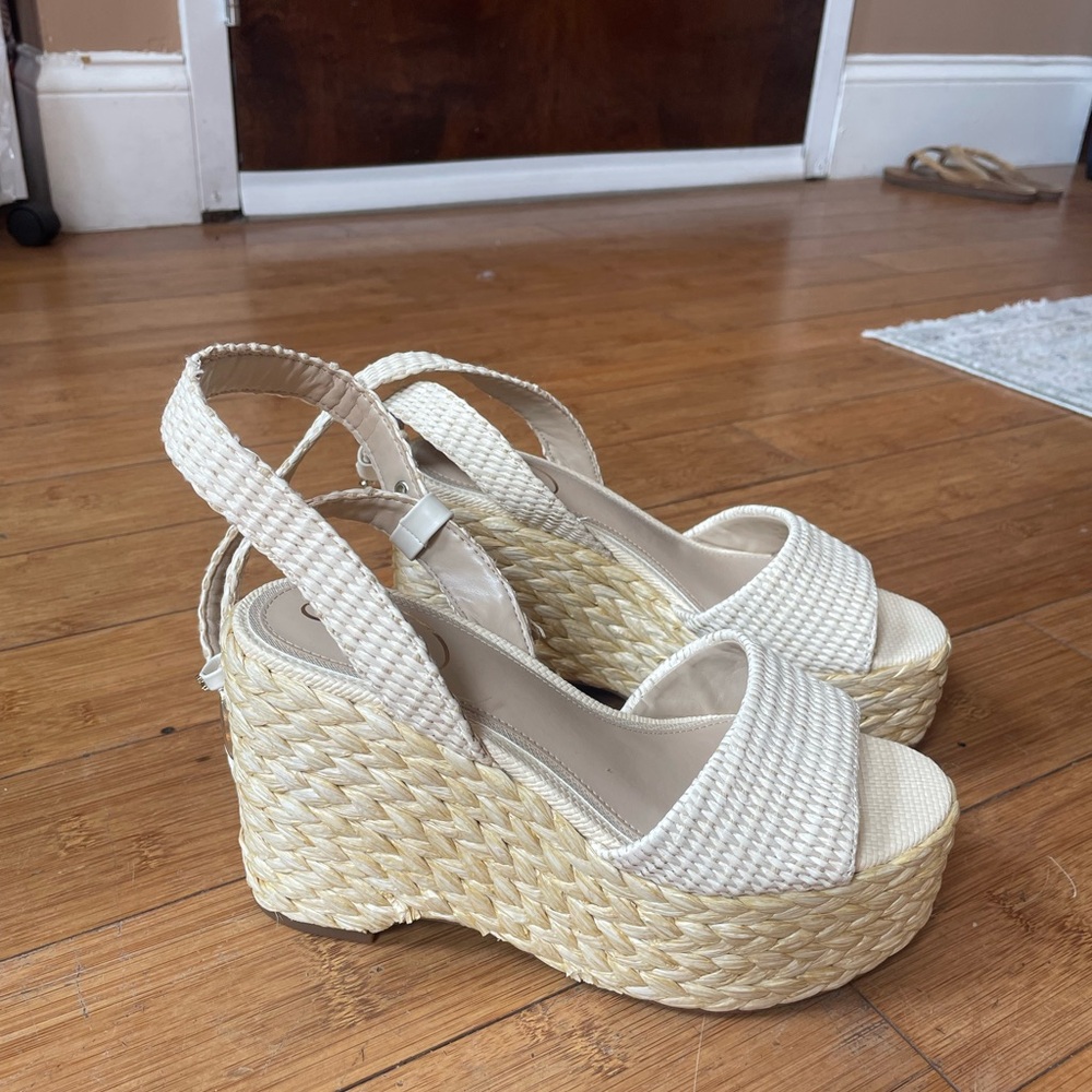 Sam Edelman Cream and Tan Platform Wedges, never worn